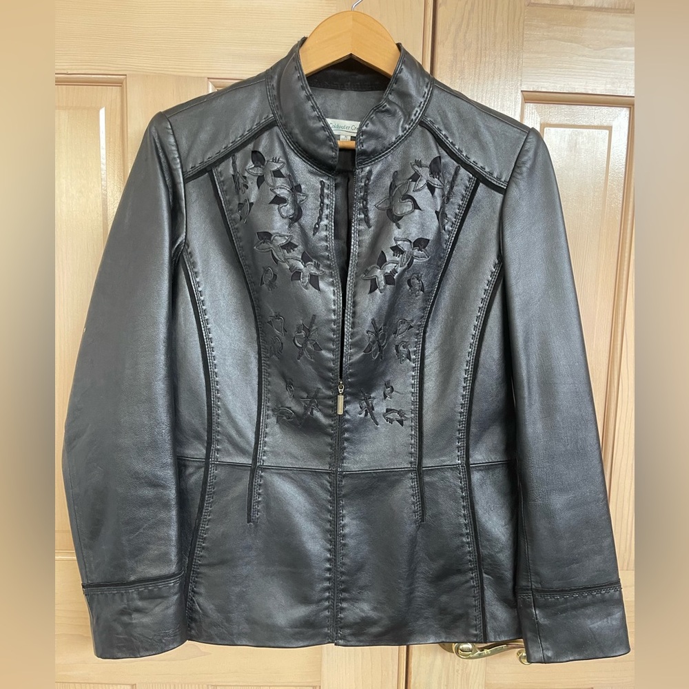 Coldwater Creek Lightweight Leather Cutout/Top stitched Jacket Size M